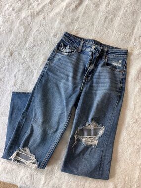 American Eagle Outfitters Medium Blue Distressed Straight-Leg Jeans